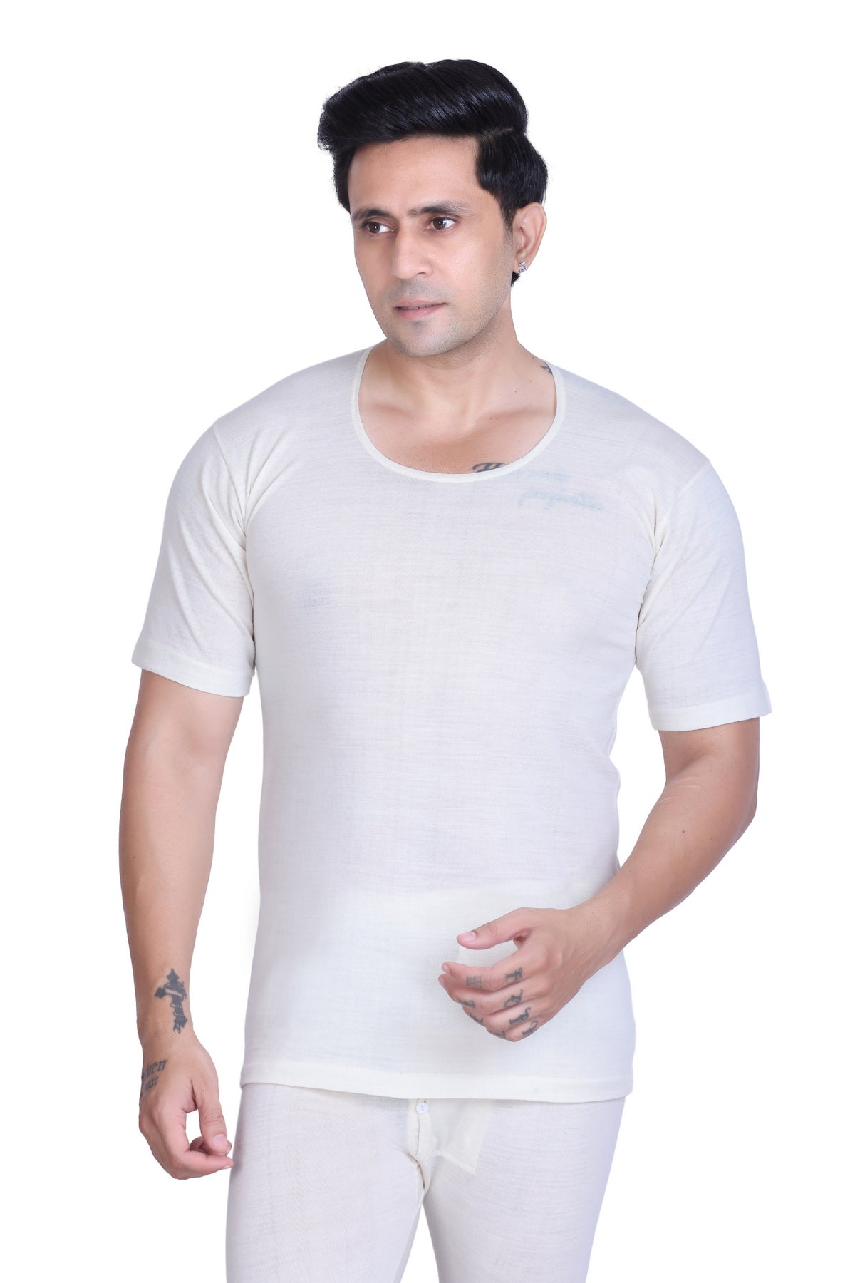 Men’s Thermal Inner Upper Half Sleeve White – Soft & Warm Winter Wear