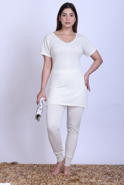 Women’s Thermal Upper + Half Sleeve | White | Soft & Warm Set