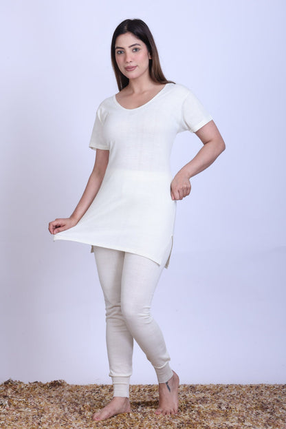 Women’s Thermal Upper + Half Sleeve | White | Soft & Warm Set