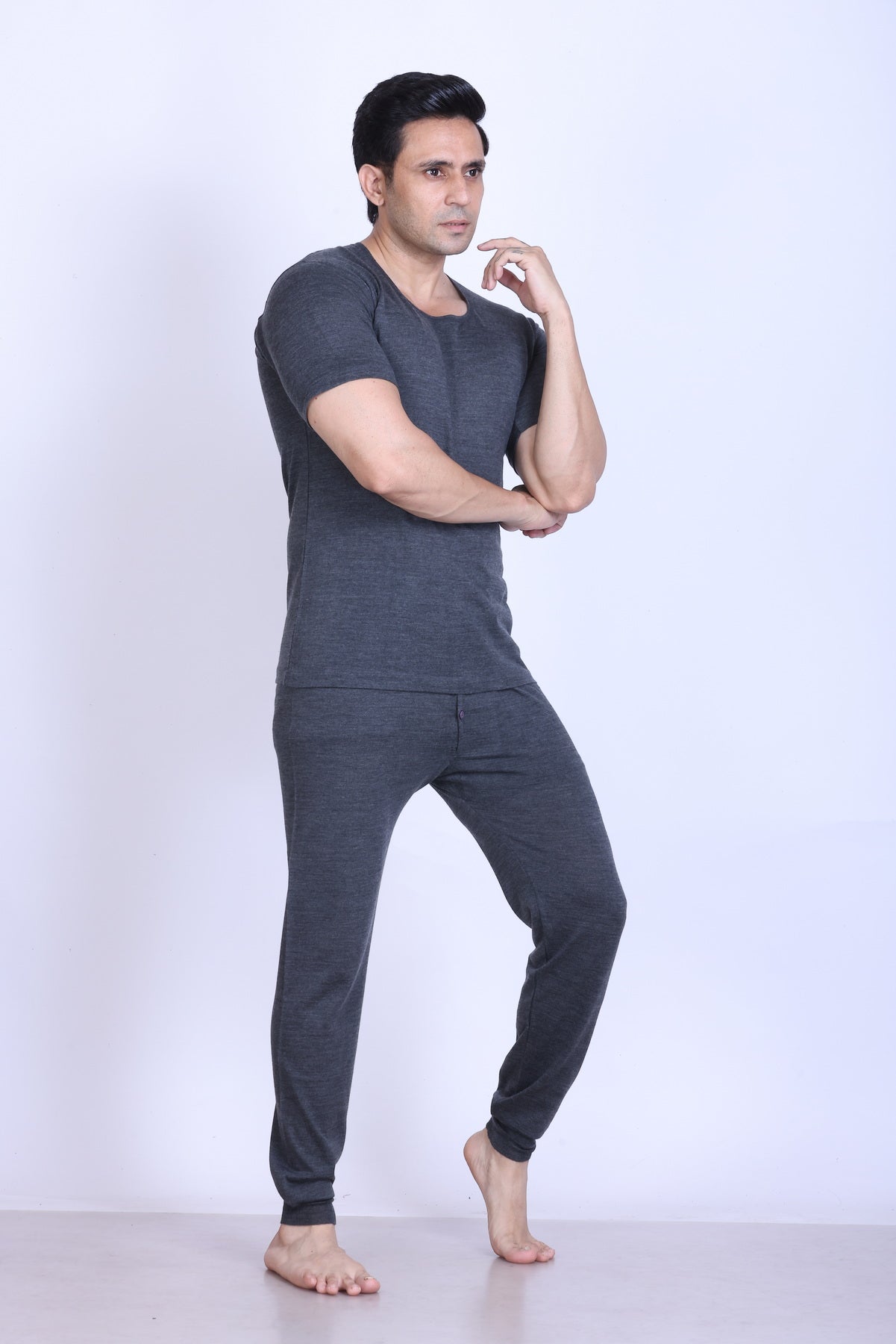 Men’s Thermal Inner Upper Half Sleeve Grey – Soft & Warm Winter Wear