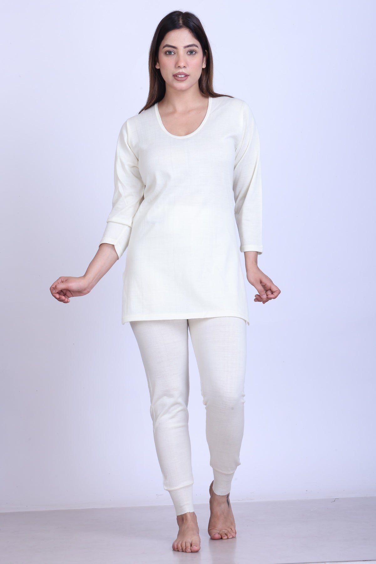 Women’s Thermal Upper + Full Sleeve Inner | White | Soft & Warm Set