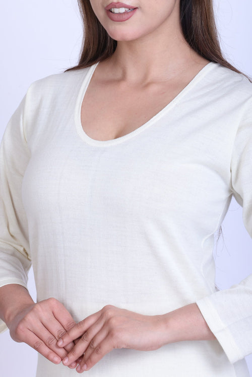 Women’s Thermal Upper + Full Sleeve Inner | White | Soft & Warm Set