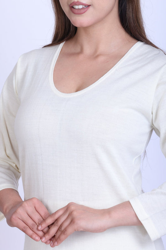 Women’s Thermal Upper + Full Sleeve Inner | White | Soft & Warm Set