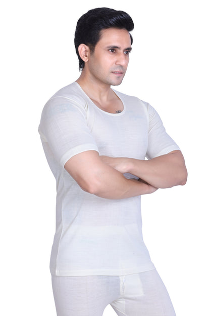 Men’s Thermal Inner Upper Half Sleeve White – Soft & Warm Winter Wear