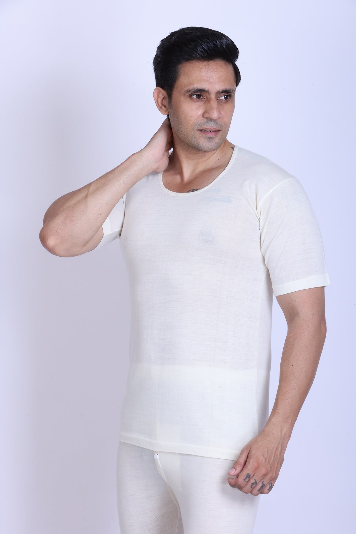 Men’s Thermal Inner Upper Half Sleeve White – Soft & Warm Winter Wear